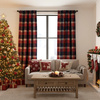 Zasłona świąteczna w kratkę granatowo bordową dekoracja okna boże narodzenie
