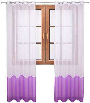 Śliczna klasyczna firana z białego woalu duo pas ciemno fioletowy Lola