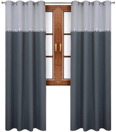 Zasłona duo z gipiurą Ligia jasno szara ciemno szara wzór 1