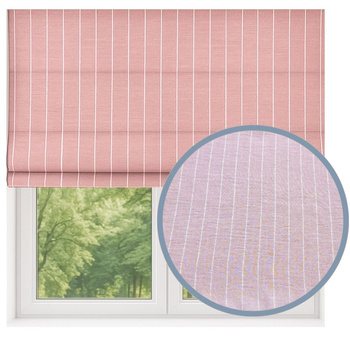 Roleta rzymska lniana len w prążki z naturalnego lnu w pionowe paski wrzosowy róż