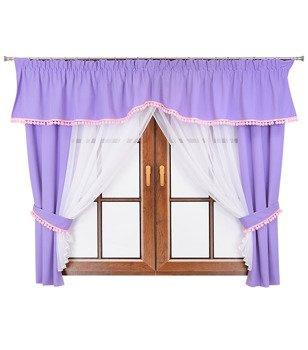 Komplet zasłon i firana z lambrekinem ozdobiony pomponami Lilo X wzór 3