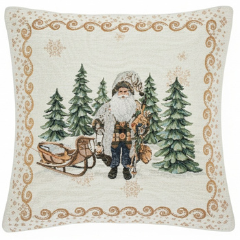 Świąteczna poszewka gobelinowa w stylu rustykalnym mikołaj w zimowym lesie