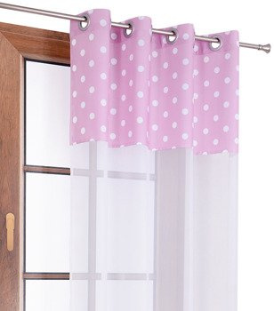 Firana duo z białego woalu i tkaniny w różowe groszki Rubi 3 wzór E2 kropki