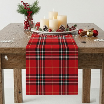 Bieżnik świąteczny w kratkę czerwono bordowy dekoracja na stół ławę boże narodzenie