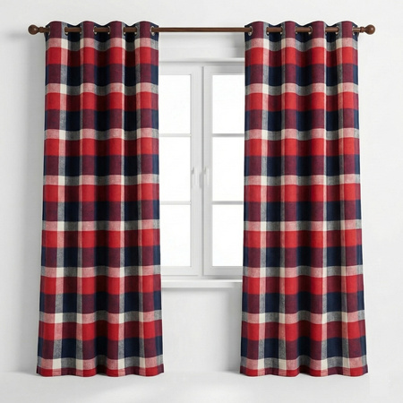 Zasłona w kratę granatowo bordową klasyczna dekoracja okna 