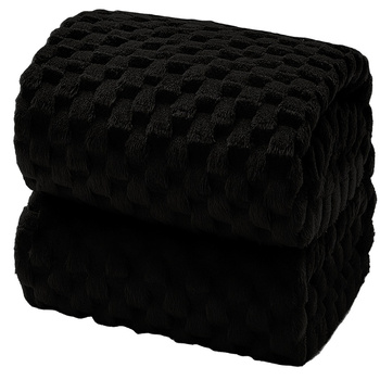 Gruby koc wytłaczany wzór efekt 3D narzuta pled na łóżko kanapę miękki czarny