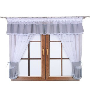 Komplet 2 firany z podwiązką i lambrekinem Lamia jasno szary