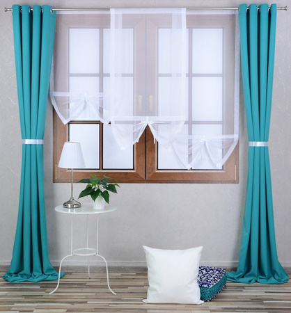 Uroczy panel z woalu z ozdobną kokardką Zoe błękitny