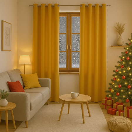 Gładka zasłona matowa Clara musztardowa klasyczna