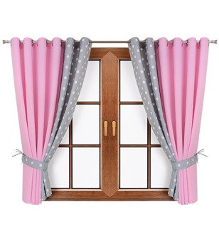 Komplet zasłon jasno różowych duo kropki  Areta III wzór 5 groszki