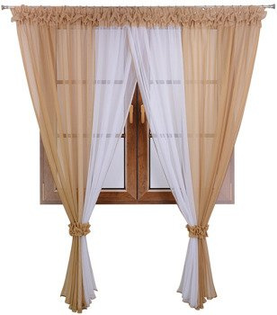 Firana duo z woalu Sevilla z ozdobną falbaną biało-beżowa
