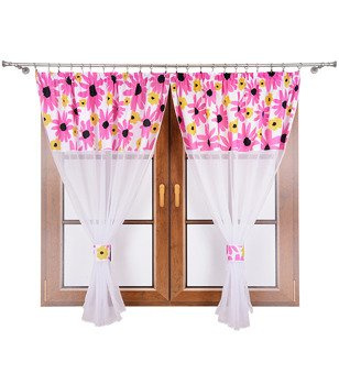 Firana dwa kokony  z woalu i tkaniny w kwiaty Elin II J3