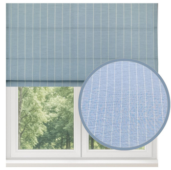 Roleta rzymska lniana len w prążki z naturalnego lnu w pionowe paski błękitna