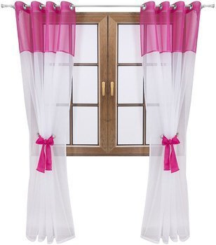 Firana dwukolorowa z woalu wiązana Lethien biało-ciemnoróżowa