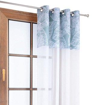 Firana duo z białego woalu i tkaniny w liście Rubi 3 wzór D1