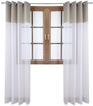 Firana duo z woalu i tkanina matowa beżowo szara Inez II