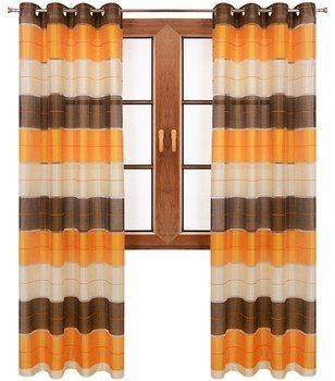 Elegancka zasłona w pasy brąz pomarańcz ecru wzór 8