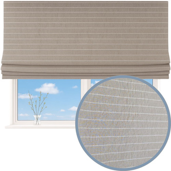 Roleta rzymska lniana len w prążki chłodny beż z naturalnego lnu w poziome paski