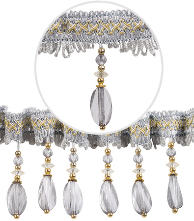 Dekoracyjna taśma z koralikami do firan i zasłon wzór 19 szary z złotym