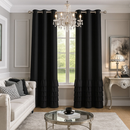 Elegancka zasłona gładka matowa z falbanami Carmen czarna