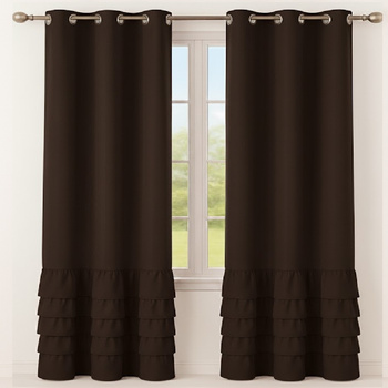Elegancka zasłona gładka matowa z falbanami Carmen gorzka czekolada