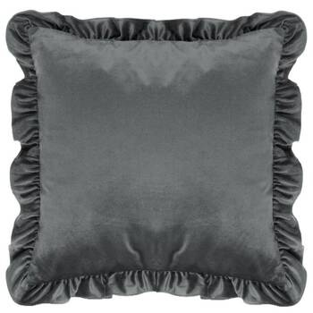 Urocza poszewka welurowa aksamitna z falbanami na poduszkę ciemno szara