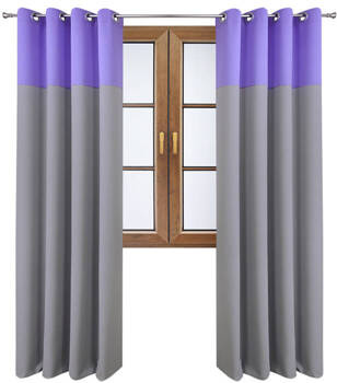 Stylowa zasłona duo jasno szara z pasem na górze jasno fioletowym Massa