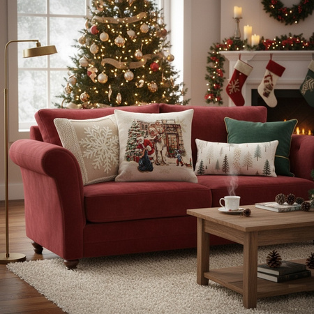 Świąteczna poszewka gobelinowa w stylu rustykalnym mikołaj renifer