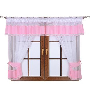 Komplet 2 firany z podwiązką i lambrekinem Lamia jasny różowy