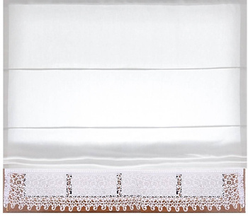 Roleta rzymska biała lniana klasyczna z naturalnego lnu z szeroką gipiurą