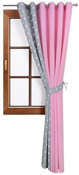 Zasłona jasno różowa z podwiązką duo kropki Areta wzór 5 groszki