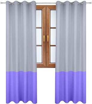 Zasłona duo jasno szara z pasem na dole fioletowym Soma