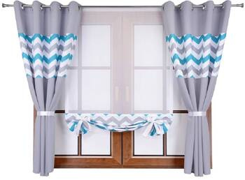 Komplet zasłony duo zygzaki szary turkus B3 panel z woalu Cindy 5