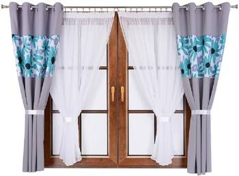 Komplet zasłony szare duo kwiaty J2 dwa kokony z woalu Cindy 3