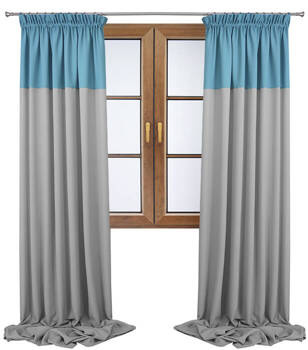 Stylowa zasłona duo jasno szara z pasem na górze turkusowym Massa