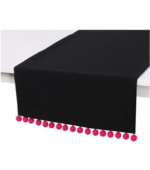 Ozdobny czarny bieżnik z pluszowymi pomponami