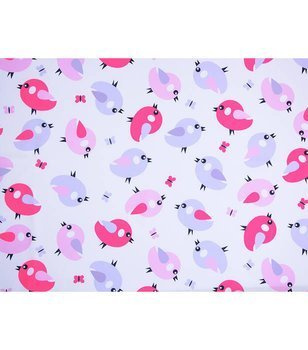 Materiał na metry z nadrukiem kolorowe ptaszki wzór T1 na zasłony