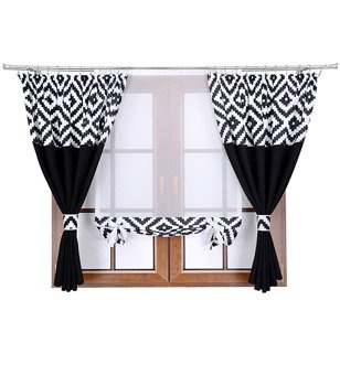 Komplet zasłon z panelem czarny duo romby H1 Rubi IX