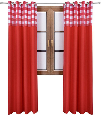 Zasłona czerwona matowa duo kratka Rubi 2 wzór M1