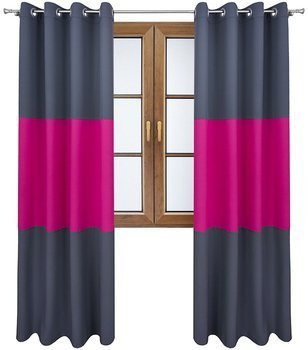 Zasłona gładka matowa trio Sally ciemno szara z ciemno różowym