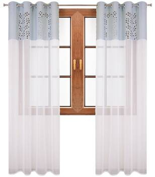 Firana duo z woalu i tkaniny w ażurowe listki Gina szara