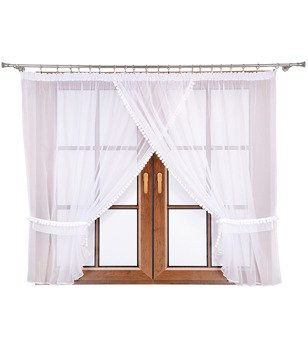 Firana z woalu ozdobiona pluszowymi pomponikami LILO II