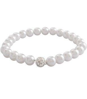 Elegancka klamra magnetyczna biała z perełkami i cyrkoniami do firan i zasłon