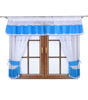 Komplet 2 firany z podwiązką i lambrekinem Lamia niebieski