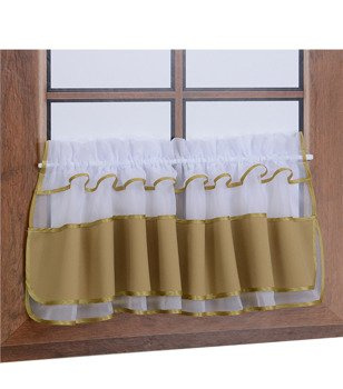 Zazdrostka z woalu i tkaniny matowej ciemno beżowa Bari z falbanką