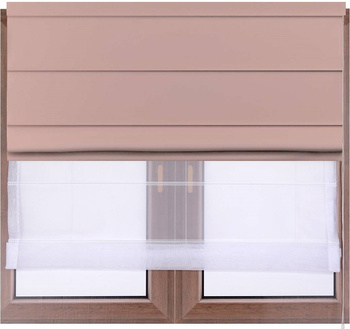 Roleta rzymska DUO z aksamitnego weluru pudrowy róż i białego woalu łańcuszek