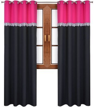 Zasłona duo z gipiurą Ligia ciemno różowa czarna wzór 3