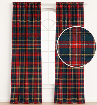 Zasłona świąteczna w kratkę czerwono zielona dekoracja okna boże narodzenie