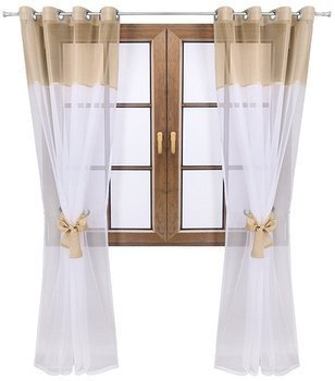 Firana dwukolorowa z woalu wiązana Lethien biało-beżowa
