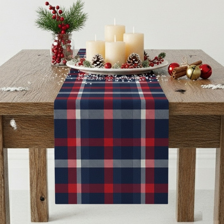 Bieżnik świąteczny w kratkę granatowo bordowy dekoracja na stół ławę boże narodzenie